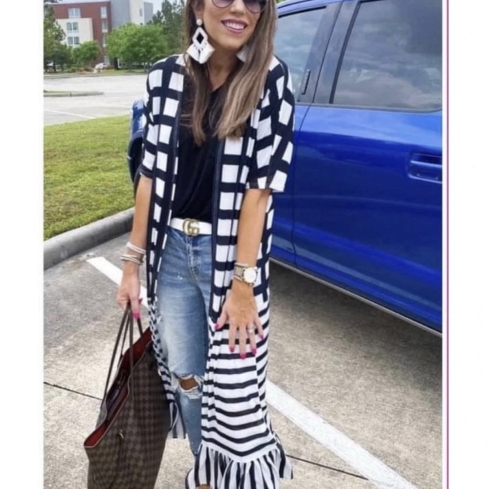 Black and White Striped Kimono Cardigan